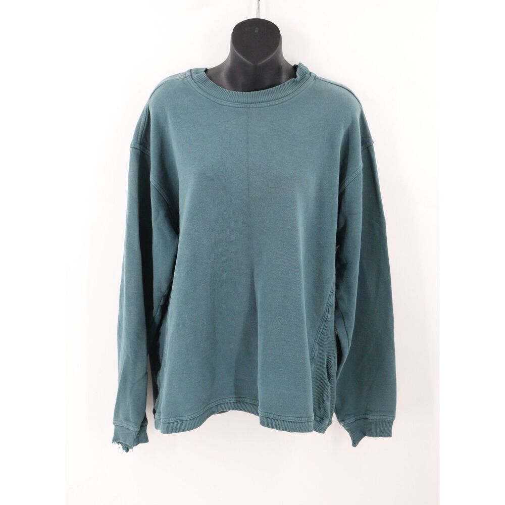 HonoluluLulu Womens Destressed Crewneck Sweater Green Size Large